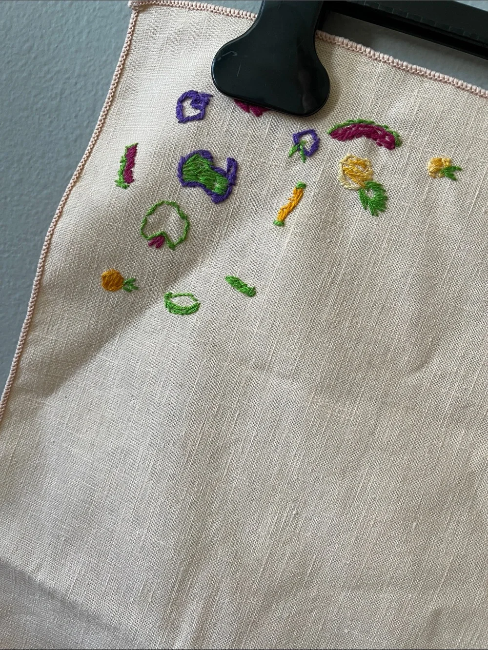 Hand-Embroidered Linen Napkin with Colorful Floral Accents